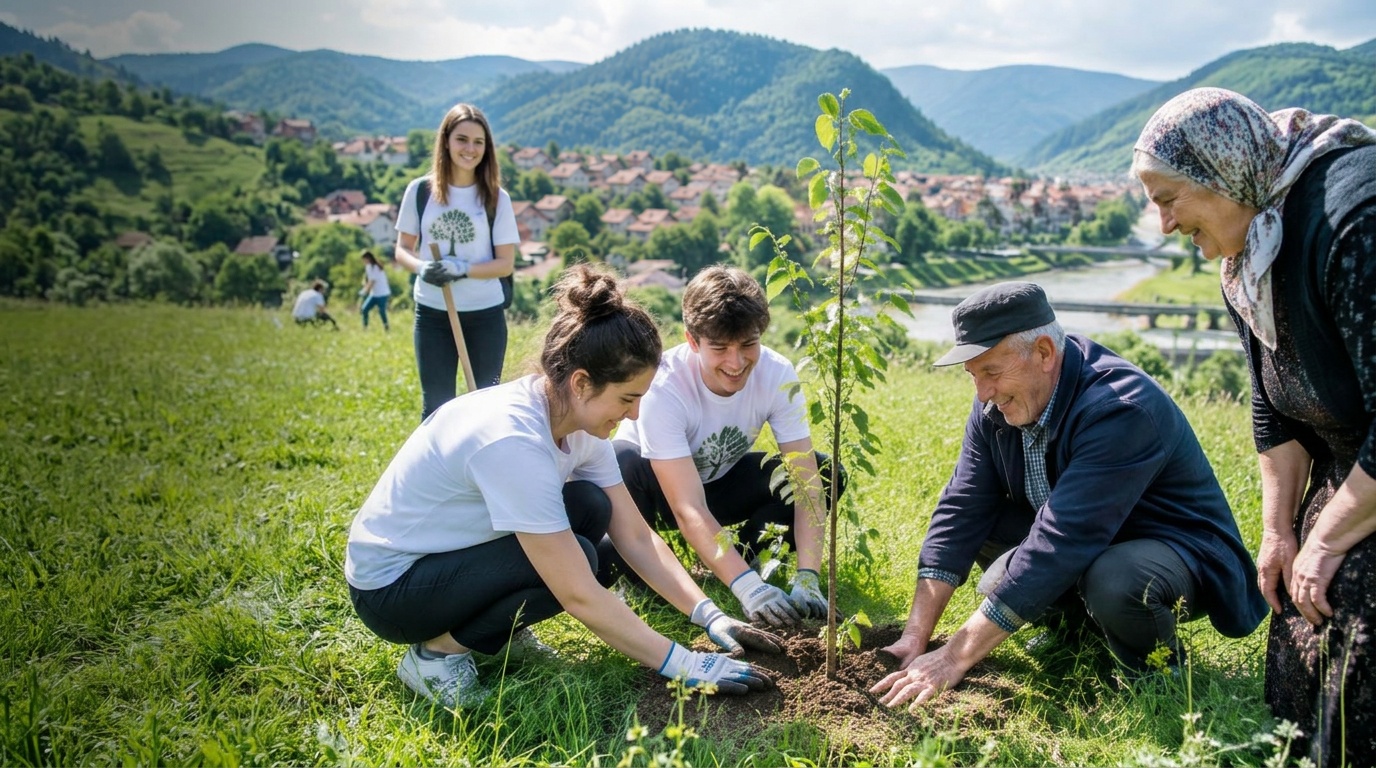 Mladi i stariji zajedno sade drvo iznad Tuzle (privremena fotografija)